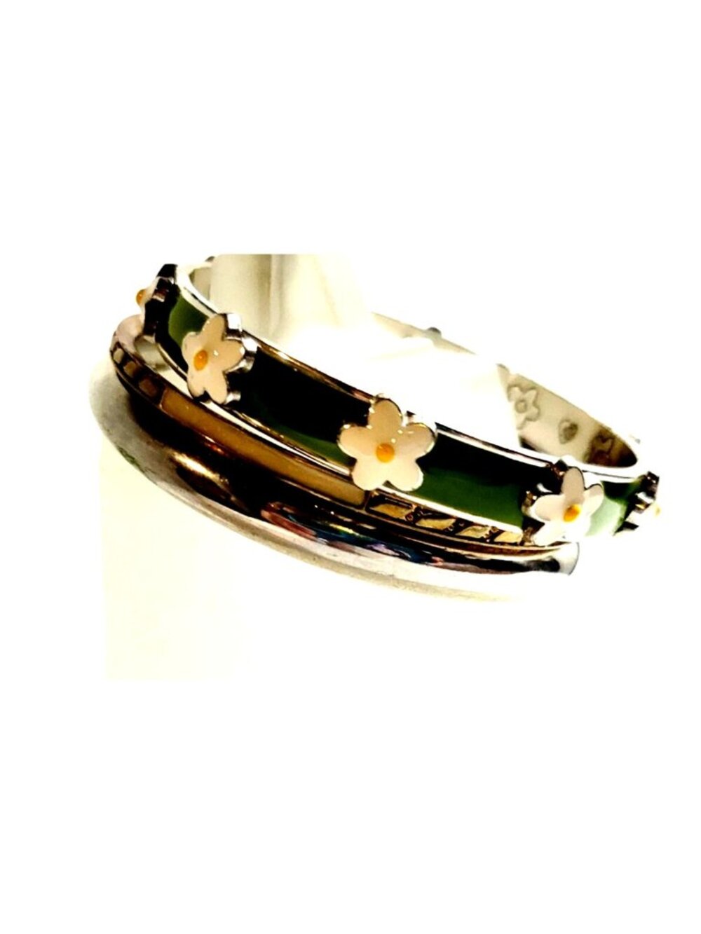 Brighton SUNNY DAYS DAISEY Green White Enamel Flower Bangle Bracelet Plus 2 More